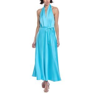 Marion Womens  Solid Satin Halter Maxi Dress, Blue